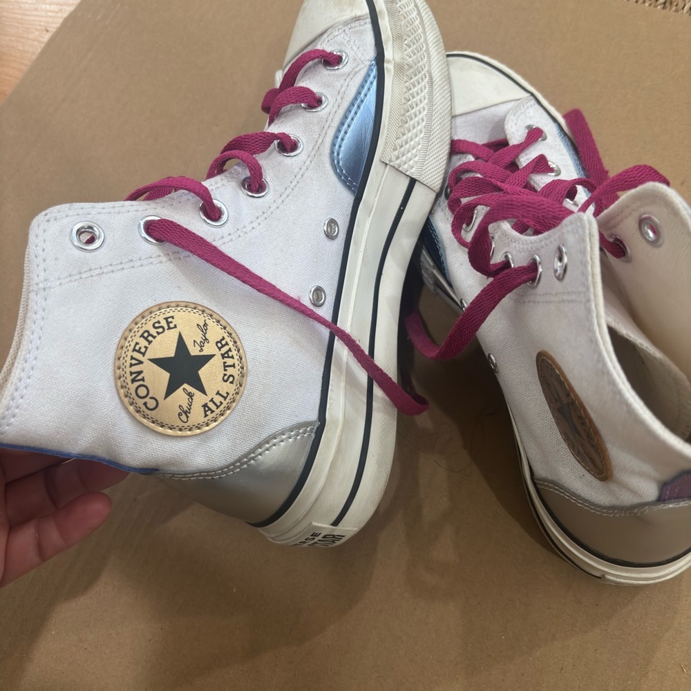 Converse High-Tops with Purple and Silver Highlights